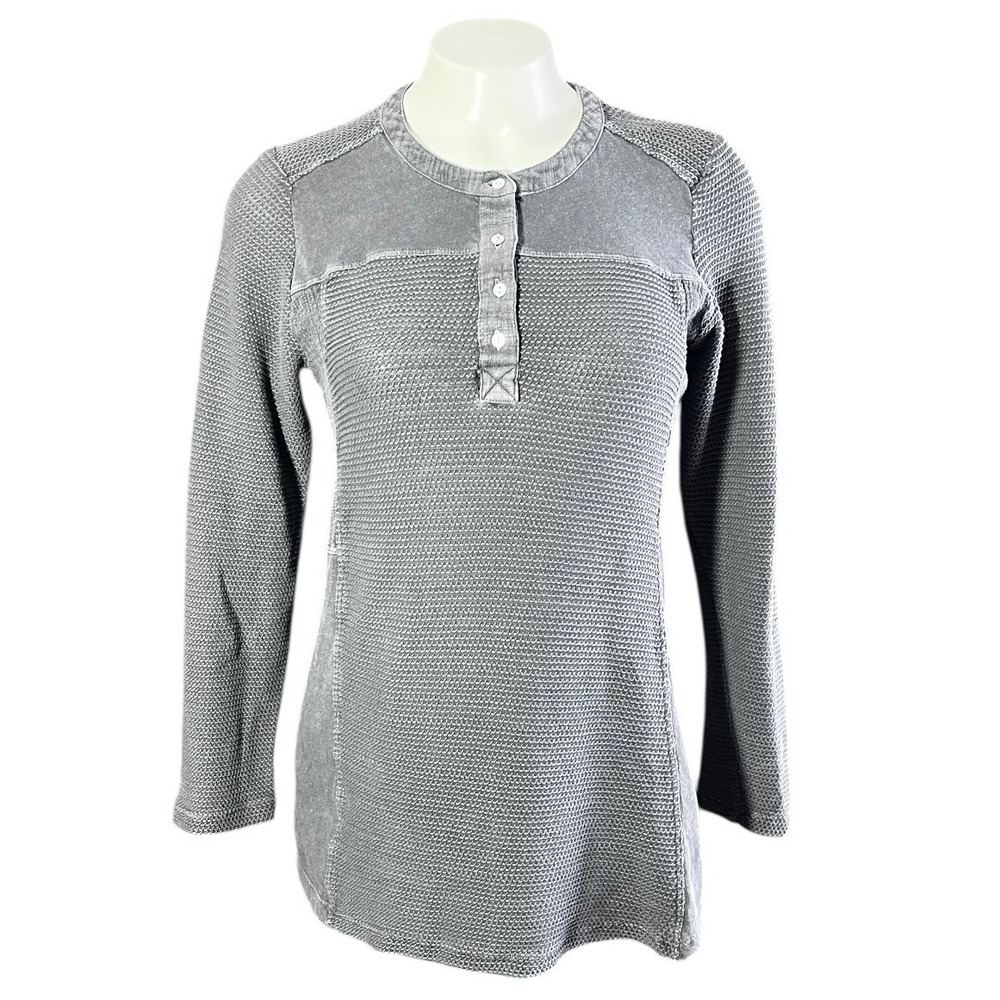 Soft Surroundings Gray Textured Henley Long Sleeve Tunic Top Women's M